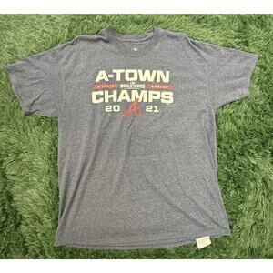 Atlanta Braves A-Town World Series Champs 2021 MLB Men's Heather Blue T-Shirt XL